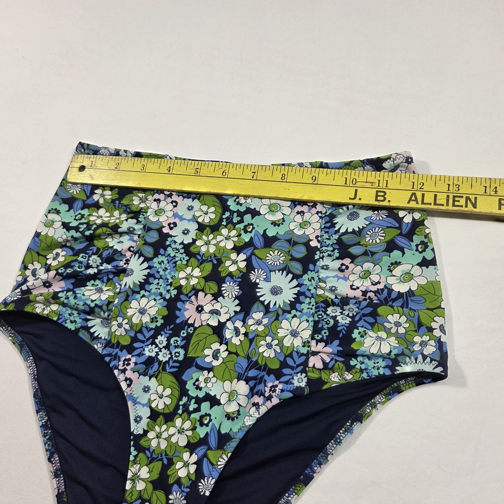 Aerie High-Waist Floral Bikini Bottoms Swim Navy & Green Feminine Summer Beach - Picture 6 of 7